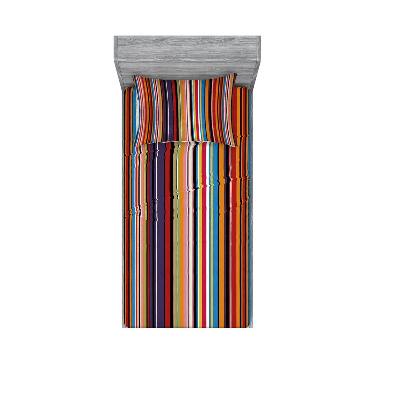 Microfiber Striped Sheet Set, Twin XL Sheet Set with Fitted Sheet, Purple/Red/Black Striped