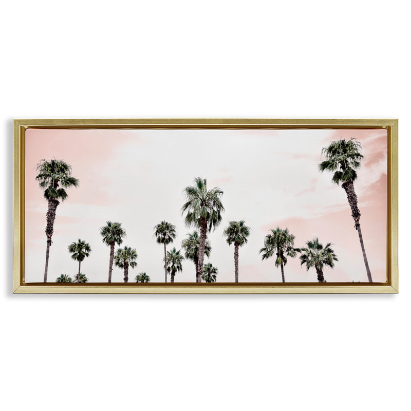 Cadre flottant Laguna Beach Pink Palms, design par Natalie Carpentieri, H 14 po x l 31 po, Cadre flottant métallique doré