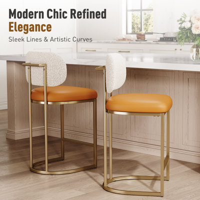 Upholstered Counter Stool with Metal Frame