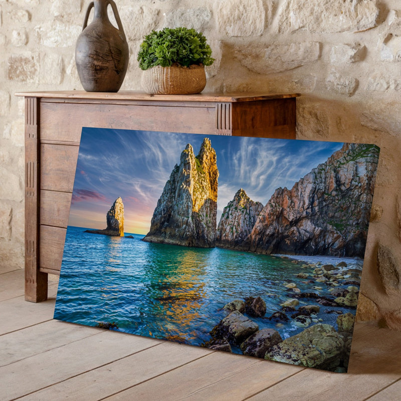 Reproduction d'art sur toile, "Une scène côtière à couper le souffle au coucher du soleil", H 9 po x l 12 po