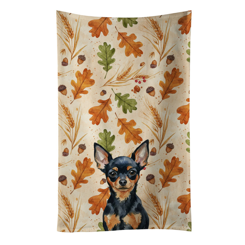 Black and Tan Russian Toy Heirloom Fall Kitchen Towel, Black and Tan Russian Toy