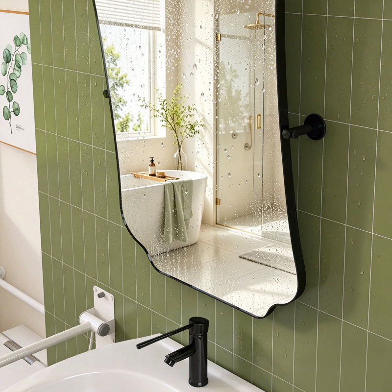 Miroir de salle de bain mural 24 po x 36 po noir mat 24 po x 36 po incliné ADA, 36" H x 24" W, Noir mat