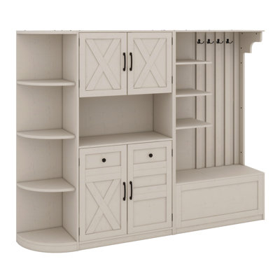 Multifunctional Left-Right Combination Hall Cabinet (Can Be Used Separately) With Storage And 4 Hooks, Storage Cabinet/ Hall Tree 2 In 1 For Living Ro