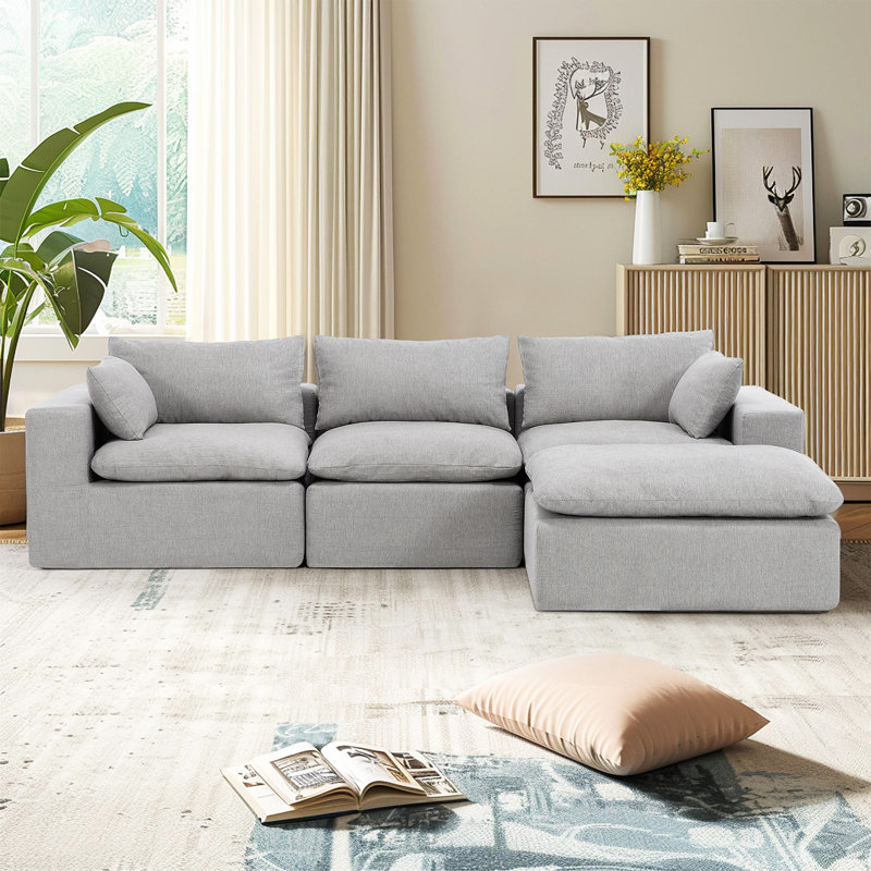 Canapé modulaire rembourré 4 pièces Boneless, Gris chenille