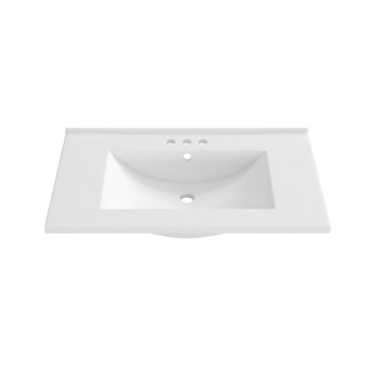 Meje 29.75x18 Inch Drop In Rectanglar 3 Holes Bathroom Sink, Vanity Top Only, For 4-inch Centerset Faucet , White