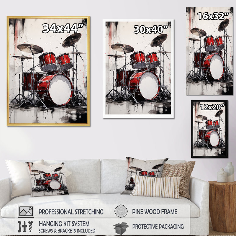«Music Drums Pulse Deep Red II» sur toile, H 32 po x l 16 po x P 1 po, Toile tendue