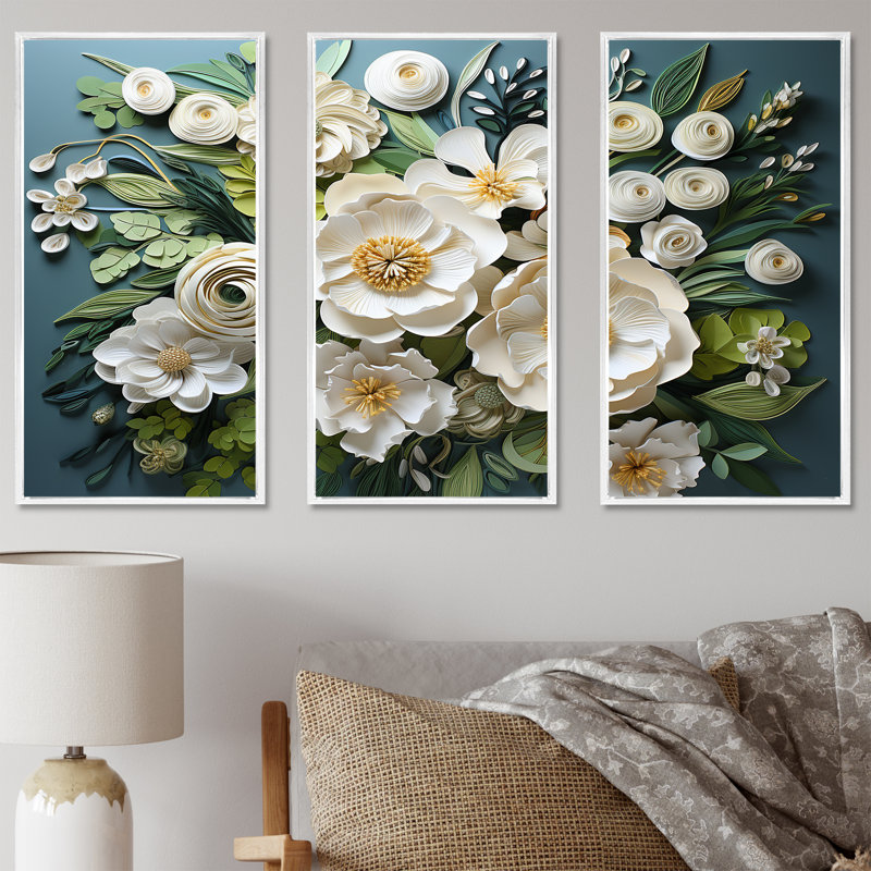 Méticuleusement rendu roses - ensemble d'art sur toile Roses, H 28 po x l 36 po x P 1 po, Cadre flottant blanc