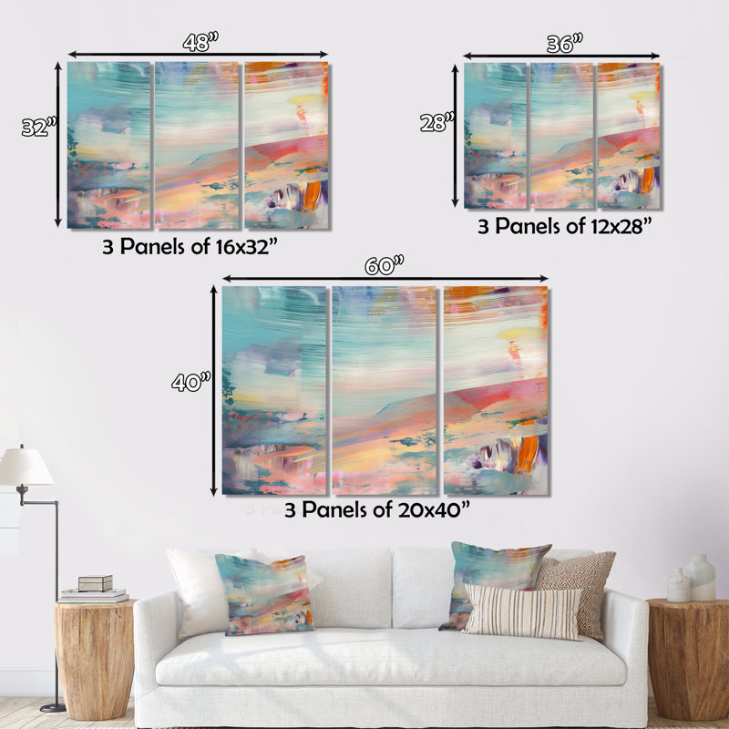«Spring Miracles In Tender Retro Pastel I» sur toile, reproduction de 3 pièces, H 28 po x l 36 po x P 1 po