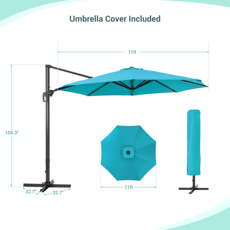 Parasol en porte-à-faux 11 'Bevins, Bleu lac