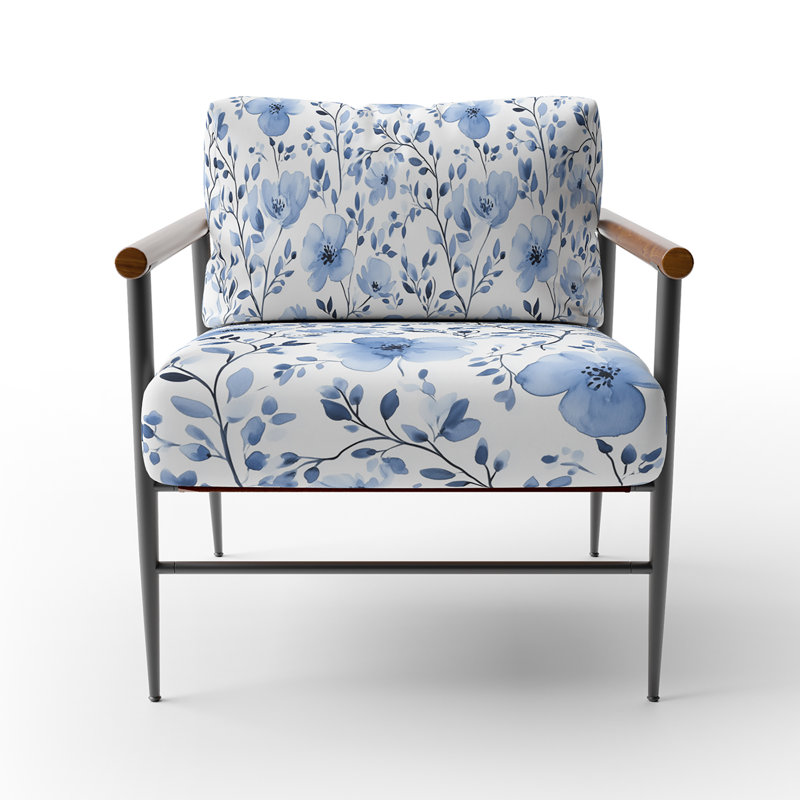 Chaise rembourrée Coastal - Fauteuil Blue Meadow, Accoudoirs ronds