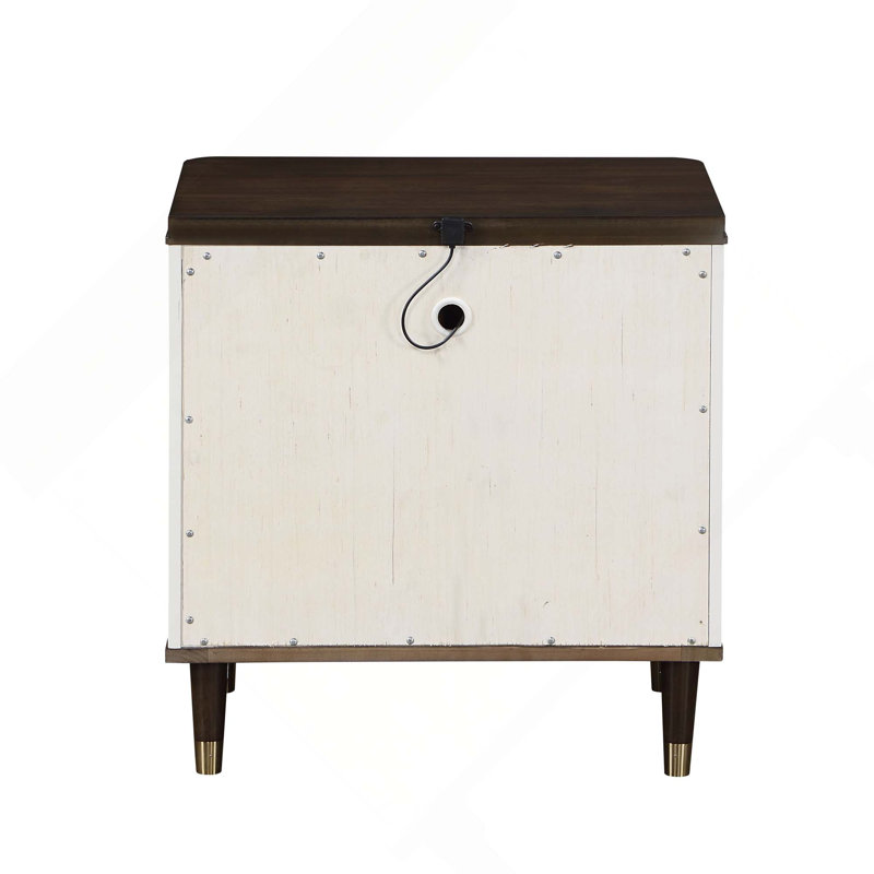Modern Wooden Bedroom 2-Drawers Nightstand With USB Port 1Pc