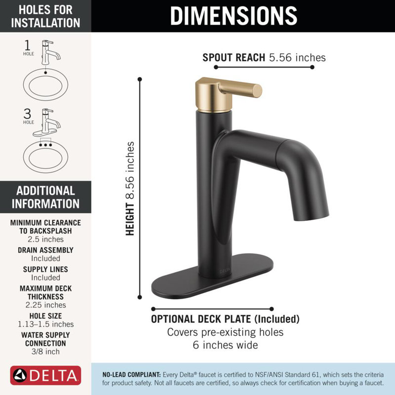 Nicoli Pull-Down Single Hole Bathroom Faucet,  Pull Out Sprayer Bathroom Sink Faucet, Matte Black/Champagne Bronze