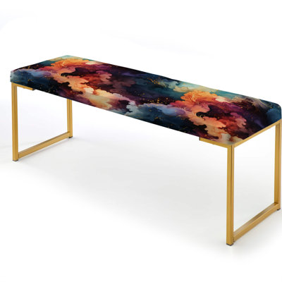 Blue And Purple Cosmic Voyage Marble Pattern - Marble Upholstered Gold Bench