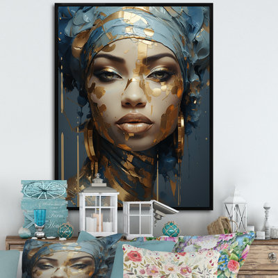 «Blue and Gold African Woman Portrait», art africain sur toile