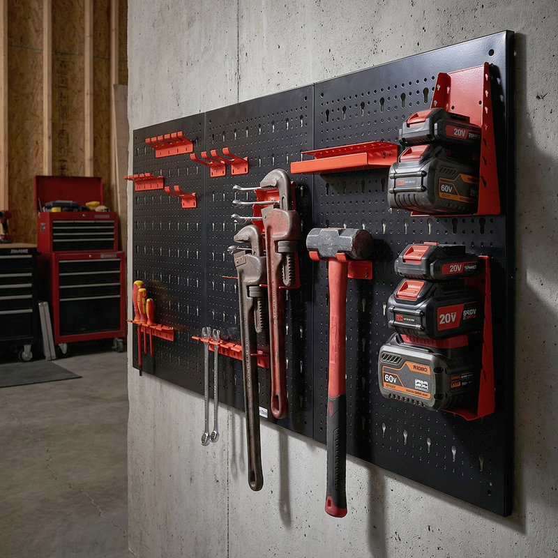 Panneau perforé en métal durable avec porte-outils - Présentoir mural peu encombrant pour le garage et l'entrepôt