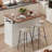 Farmhouse Rolling Kitchen Island With Drape Of Beads, Power Outlet, Drop Leaf, 3 Doors, 3 Drawers And Internal Iron Shelf-607395463