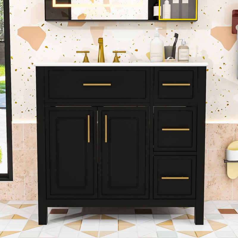 Meuble-lavabo moderne 36 "avec lavabo, Noir