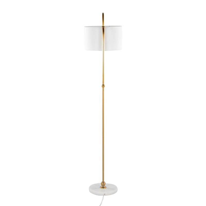 Lampe sur pied de 63 po en métal blanc et or avec abat-jour en lin blanc Leslie