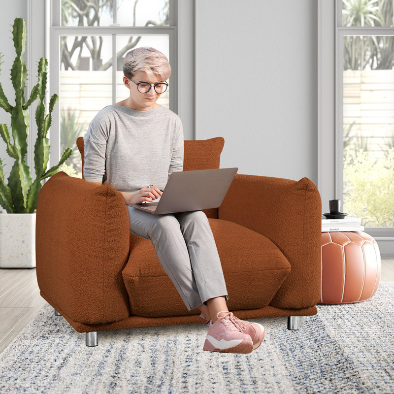 Fauteuil d'appoint rembourré Tranay, Laine d'agneau brune