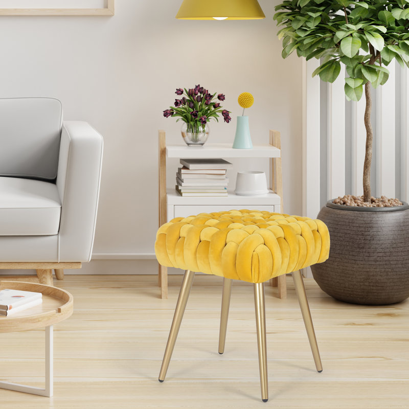 Keung Velvet Ottoman, Yellow Velvet