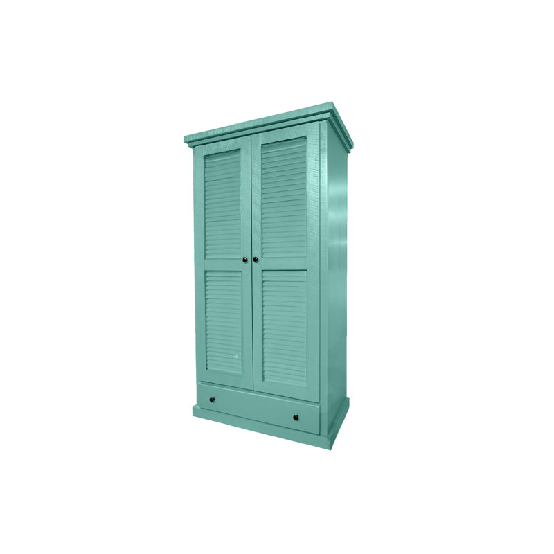 Farmhouse Extra Wide Solid Wood Armoire Wardrobe with shutter doors, Aqua Fiesta