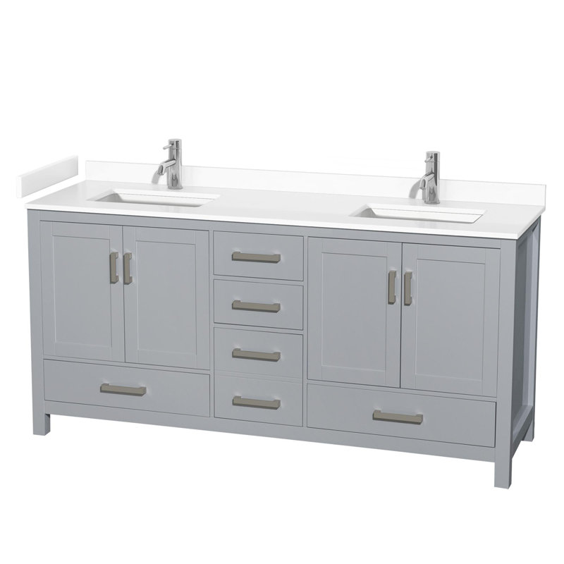 Sheffield 72" Double Bathroom Vanity Set, White Cultured Marble, Gray
