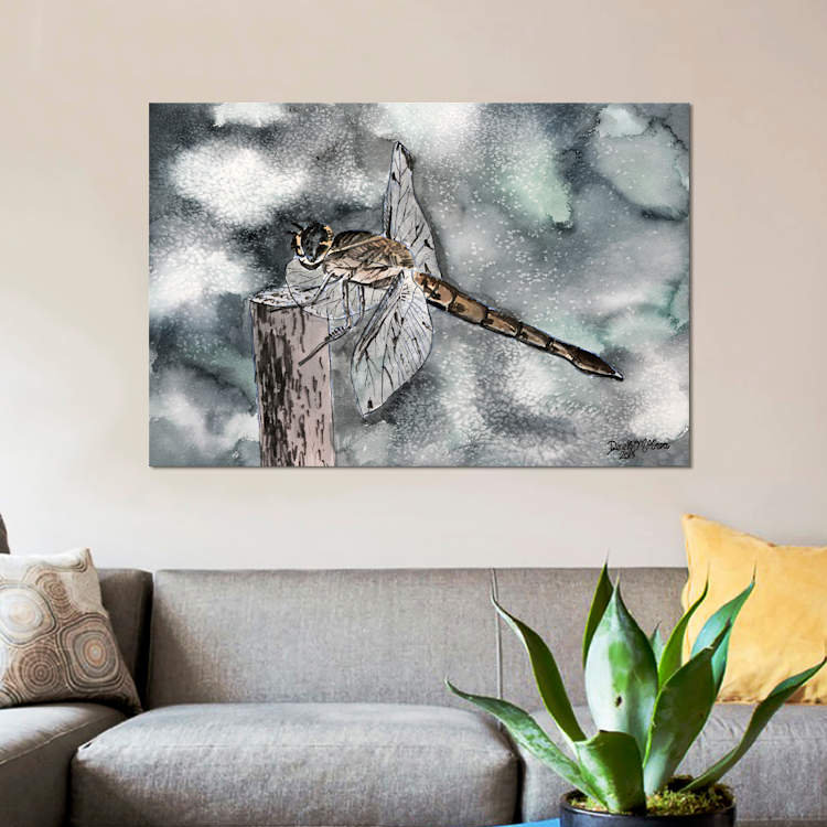 «Dragonfly II» non disponible sur toile, H 8 po x l 12 po x P 0,75 po, Toile tendue, Pas de tapis