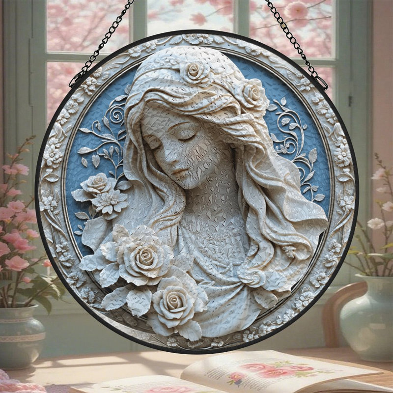 Panneau de verre à vitrail Lady & Rose, 7.8x7.8in(20x20cm)