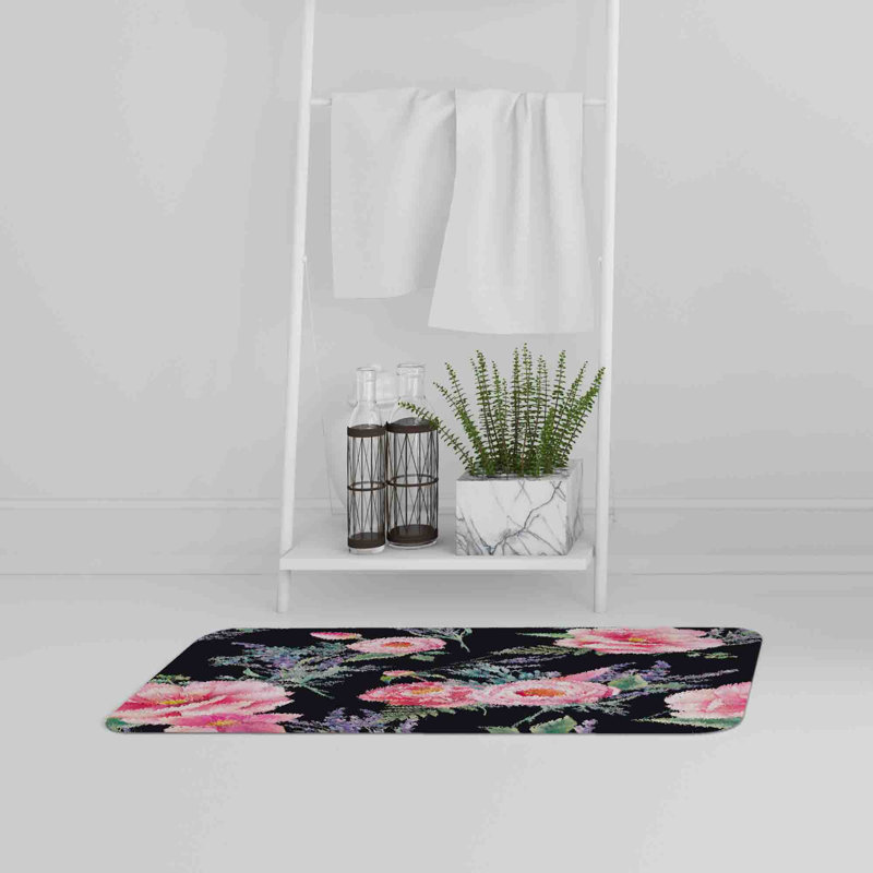 Akelah Non-Slip Bath Rug, Pink/Purple Floral 3