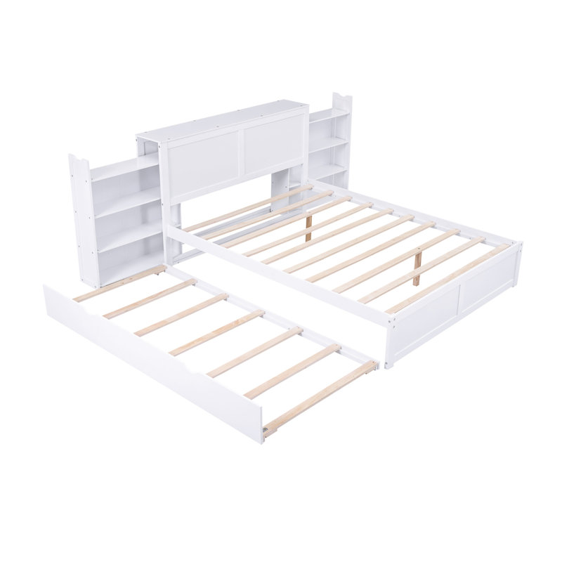 Grand lit plateforme avec rangement et tablettes gigognes TG, blanc