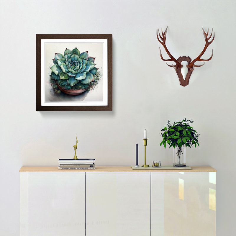 Succulent Watercolour - Framed Print, Walnut