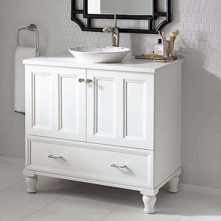 Base de meuble-lavabo 36 "Damask Plains seulement avec pieds de meuble, 2 portes et 1 tiroir, Lin blanc