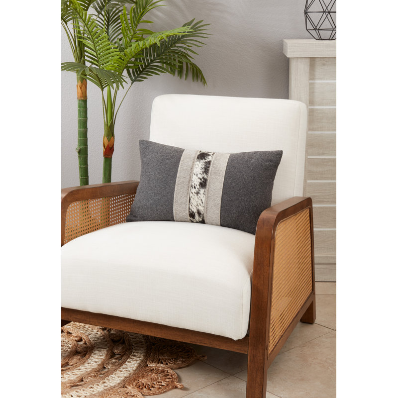 Charcoal Hair-On Leather and Felt Oblong Throw Pillow