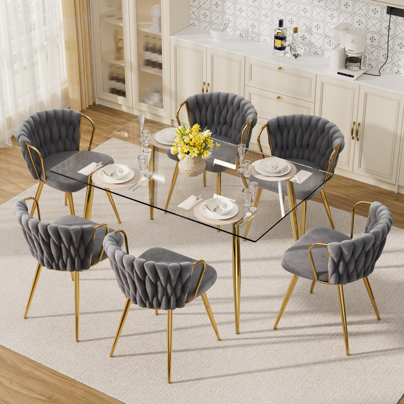 Ensemble repas en verre, Noir, 30" H x 51" L x 31.5" W, 7 Pieces: Table, 6 Chairs