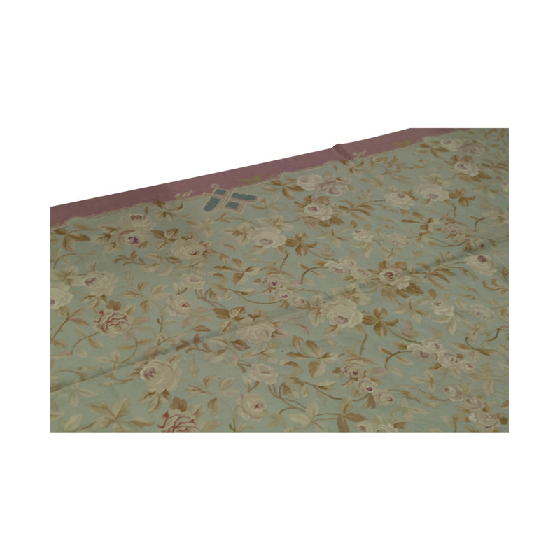 Tapis vert et rose noué à la main de haute qualité