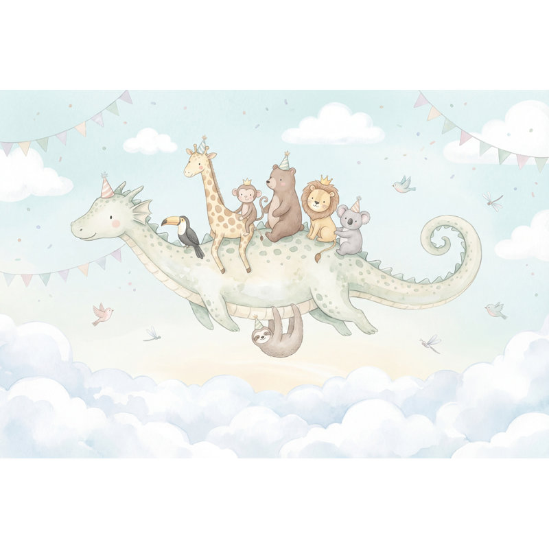 Décoration murale amovible de chambre d'enfant pastel Flying Dragon, 100 po x 96 po, Non tissé