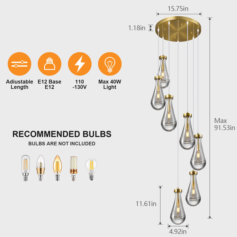 Luminaires suspendus Raindrop pour îlot de cuisine Luminaires suspendus en forme de goutte d'eau en verre transparent pour salle à manger, porche, couloir, salon