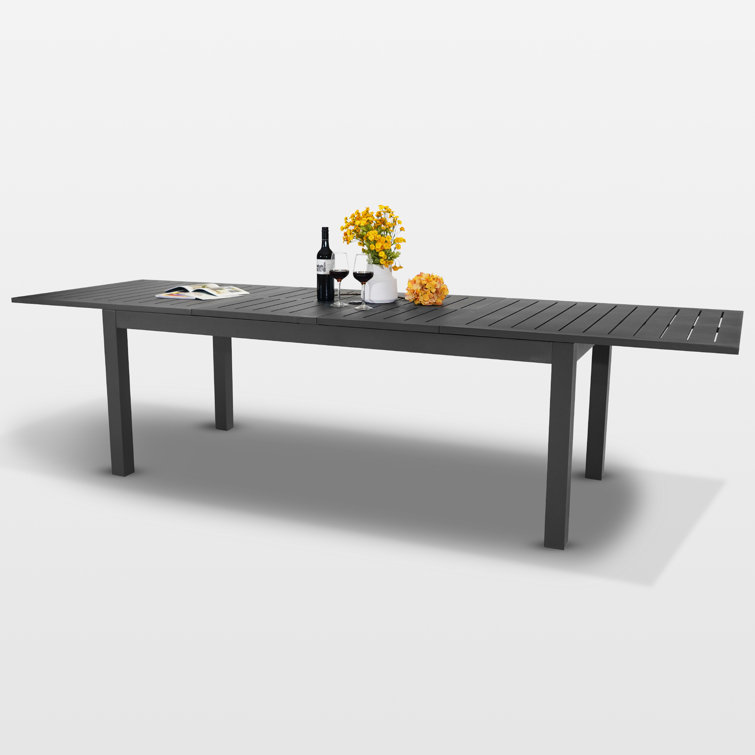 116 in. x 35.4 in. 10-Person Extra Large Extendable Rectangular Aluminum Outdoor Dining Table with Umbrella Hole