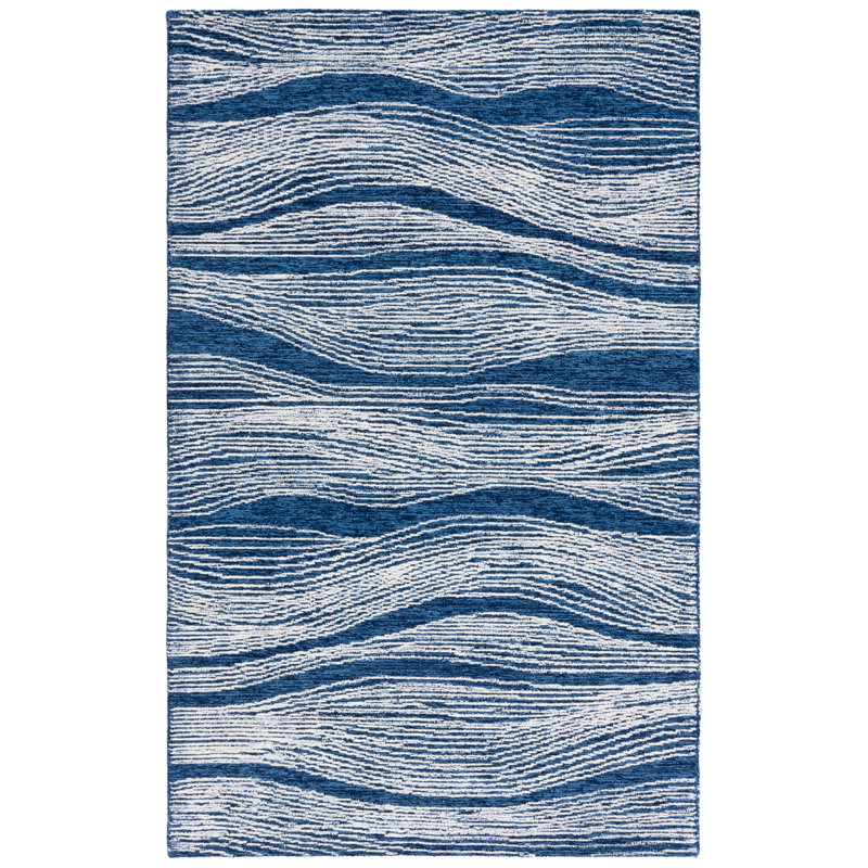 Tapis bleu marine / ivoire en laine touffeté à la main Mahli, Carré 6 pi