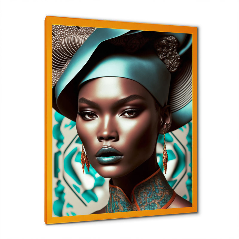 Exquiste, femme africaine, conception X - reproduction sur toile, H 20 po x l 12 po x P 1 po, Encadrement doré