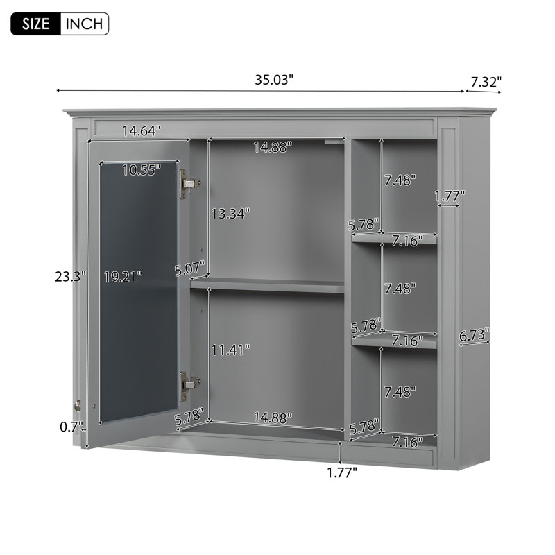 Wall Mounted Medicine Cabinet Mirror Fixed, Gray