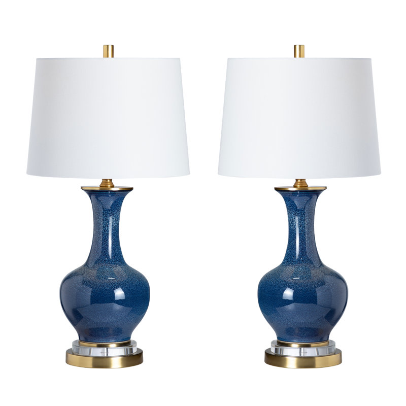 Ensemble de 2 lampes de table en céramique, métal et cristal avec abat-jour