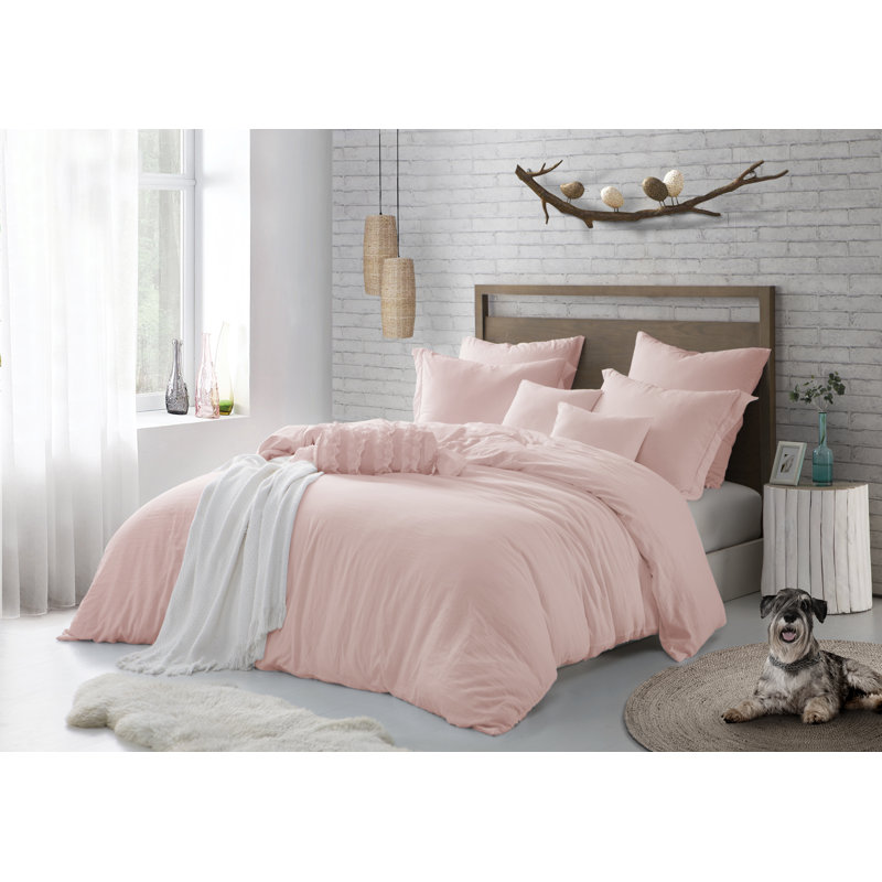 Ensemble de housse de couette en microfibre lavée et plissée très douce, Housse de couette double / grand + 2 taies d'oreil