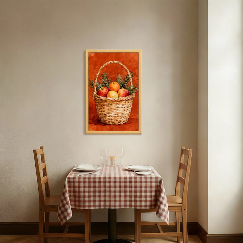 Christmas Basket With Apples And Pine Branches
