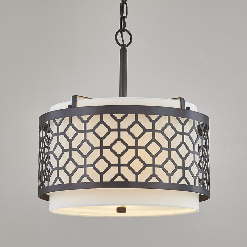Luminaire suspendu tambour 2 lumières Alondra, Bronze