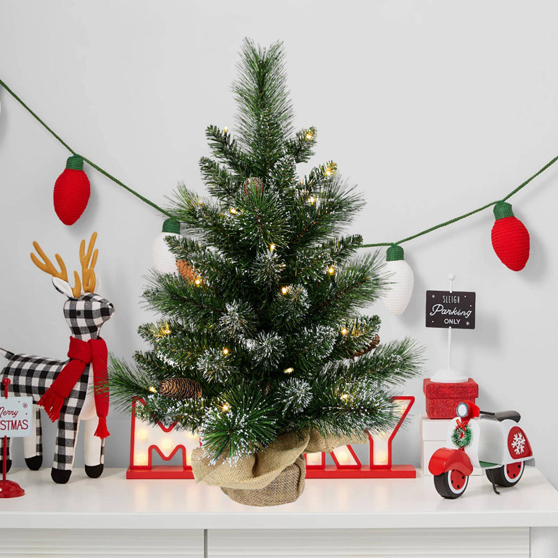 Mini arbre de Noël en PVC 2 pi avec pommes de pin et base en toile de jute