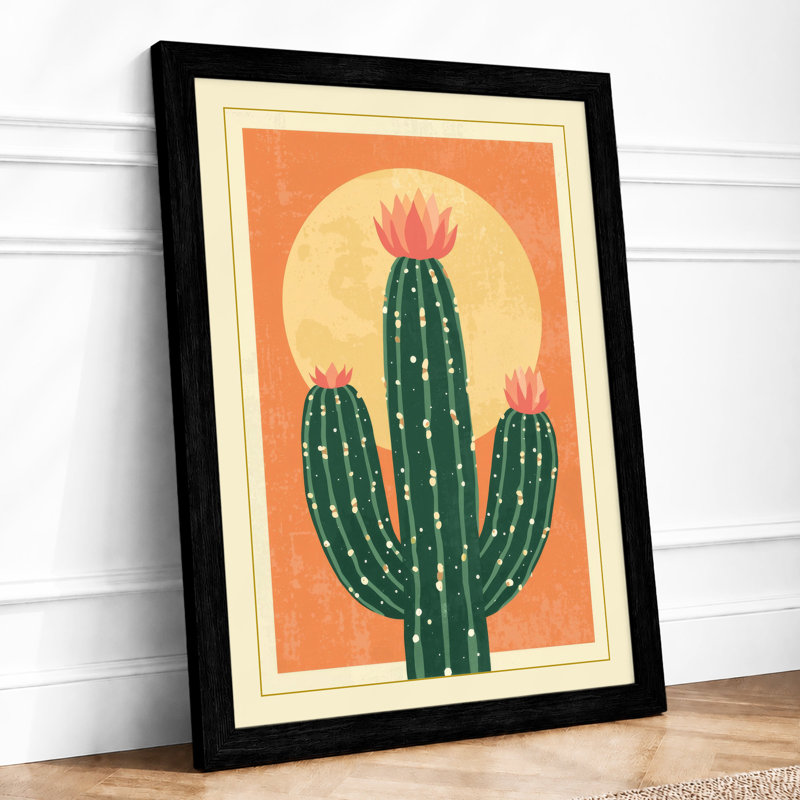 Saguaro at Sunrise Retro - Framed Print, Black, A4 - 29.7 x 21.0 cm