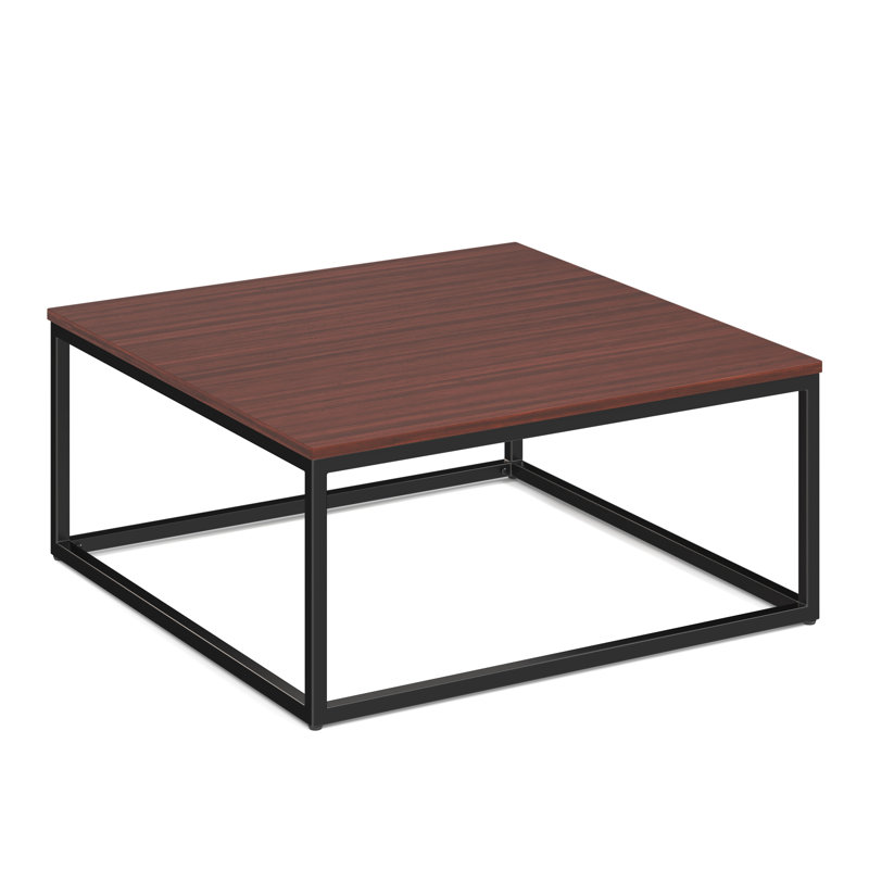| Lyon | Table basse à plateau carré 36 po avec base en métal noir, Acajou