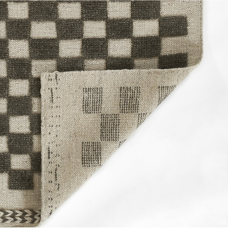 Tapis gris anthracite / beige en laine tissé à plat à la main Azle, Rectangle de 5 pi x 8 pi