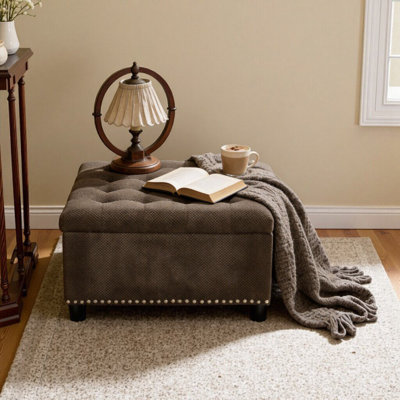 Elegant Storage Ottoman with Tufted Design & Nailhead Trim – Square Coffee Table & Hidden Storage for Living Room & Bedroom